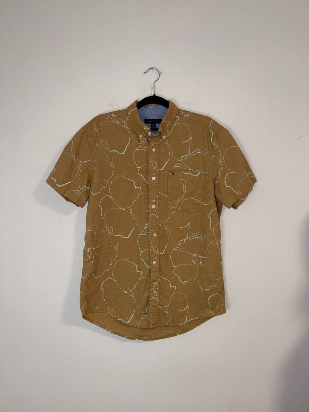 Tommy Hilfiger Hawaiian Linen Button-Up Short Sleeve Shirt Regular Fit Sz L